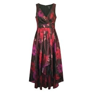 Ignite Evenings Size 8 Wine Metallic Floral Fit & Flare High-Low Cocktail Dress